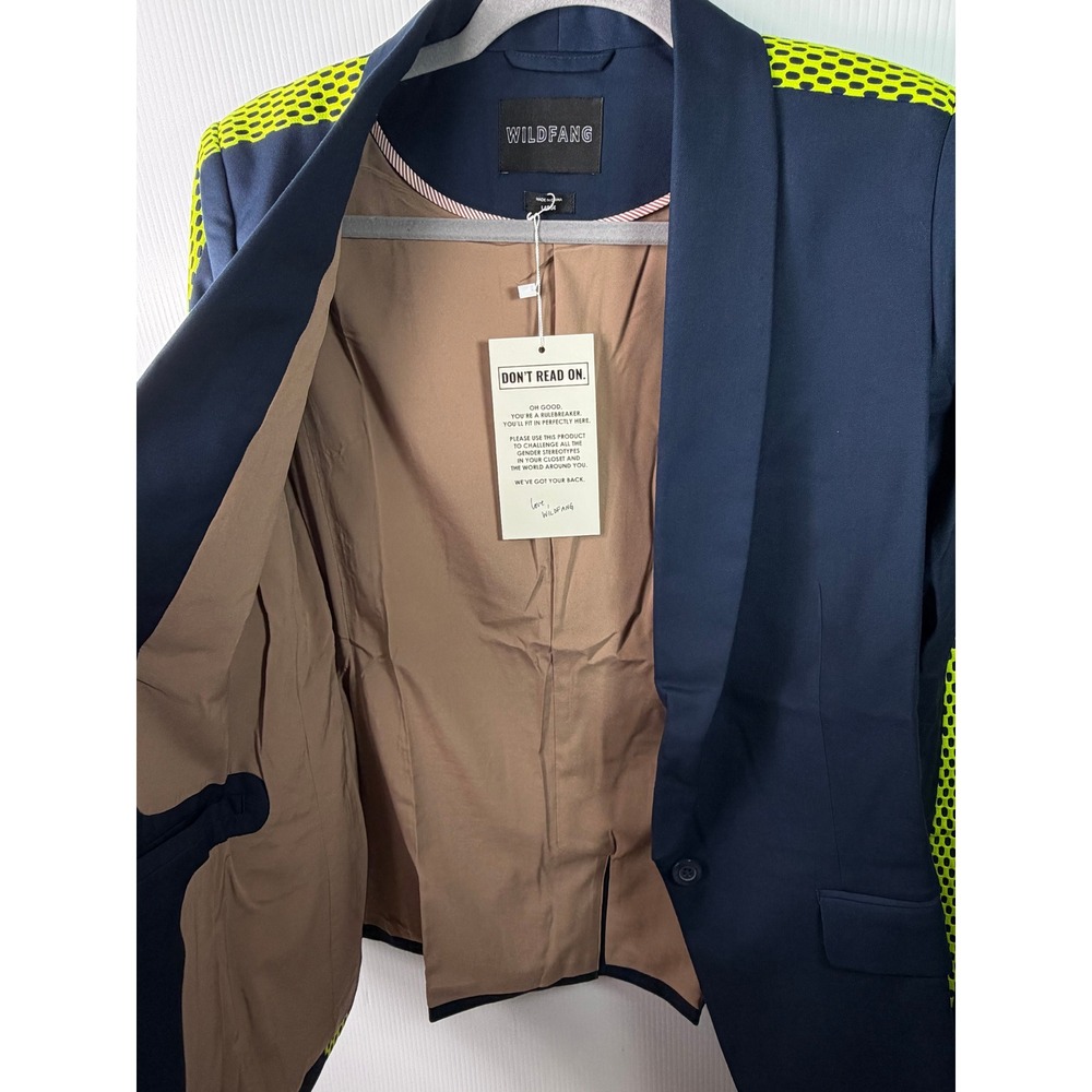 Wildfang Empower Colorblock Tux Blazer Womens Large Navy Neon Green Mesh New - Picture 12 of 13